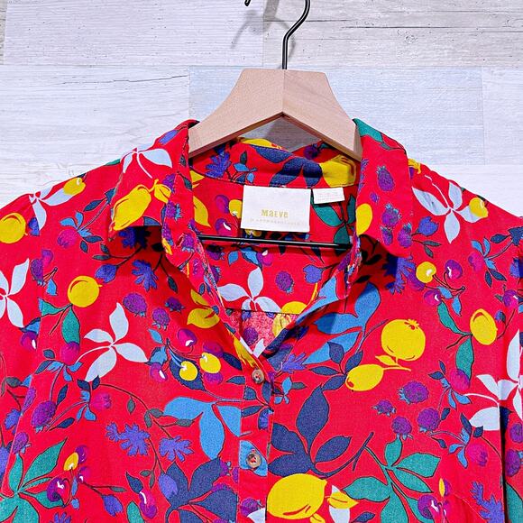 Anthropologie MAEVE Blithe Button Down Shirt Red Fruit Floral Challis Womens 4 - Picture 2 of 9
